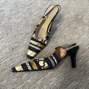 ❌SOLD❌ Salvatore Ferragamo 9.5 satin animal print kitten heel slingback sandal